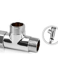 Rock Solid Three Way Brass Diverter Valve Tee Joint Connector With Half Inch Threading, chrome plated, for bathrooms and kitchens.