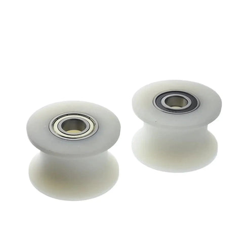 Premium Pair Of Slick Rolling Nylon Pulley Wheels With Robust Steel Bearings U Groove Design for smooth movement in DIY projects.