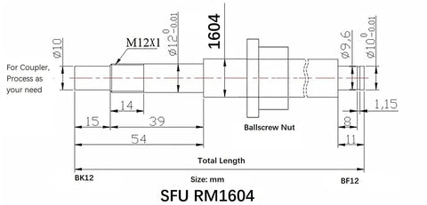 Detailed diagram of BM1604 ballscrew and BK12 nut for Level Up Your Shop Setup With This Heavy Duty 16mm Ballscrew And 20mm Linear Rail Kit.