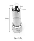 Second Stage Regulator Adjustment Tool For Scuba Diving With Four Slots Inline Drive, 50mm Chrome Plated Copper, Dimensions Shown