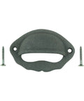 Badass Wrought Iron Cup Bin Pull Featuring Rock Solid Construction With Durable Rust Resistant Matte Black Finish Heavy Duty Kitchen Cabinet Knobs And Drawer Hardware Five Pack, 3x2in shape with two screws.