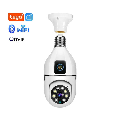 Top Shelf Dual Lens Bulb Wifi Security Camera With Zero Hassle Setup For Indoor Spaces Featuring Ai Human Tracking 360 Degree Pan 180 Degree Tilt Night Vision Plus Two Way Audio.