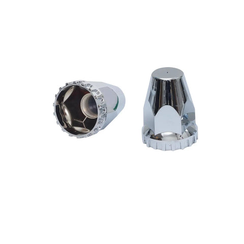 Chrome ABS Front Axle Wheel Covers For Semi Trucks With 33mm Screw-On Lug Nut Covers showing interior and exterior view of caps