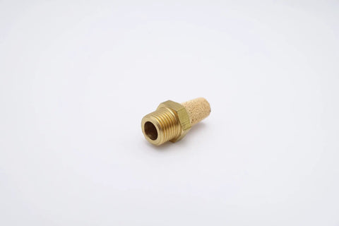 Heavy Duty Solid Brass And Sintered Bronze Pneumatic Air Muffler with one eighth inch male NPT threading for compressors.