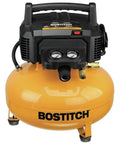 Bostitch 6 Gallon Pancake Air Compressor With Oil-Free Pump And High-Flow Delivery Up To 150 PSI And 2.6 SCFM for garage use.