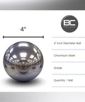 Four Inch G100 Chrome Steel Bearing Balls Dead On Precision With Smooth Mirror Finish Built Like A Tank For Heavy Duty Shop Work And Precision Projects Top Shelf Quality Always Wins - chrome steel ball from the front
