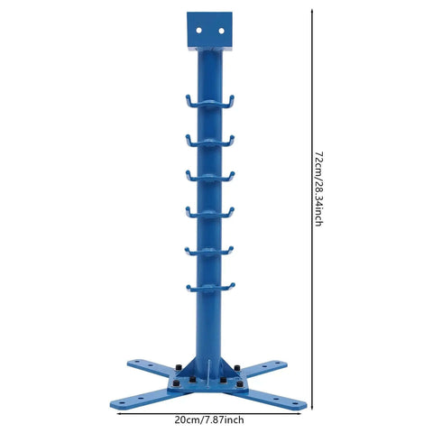 Blue vertical stand with six hooks, 28.3-inch height, 7.87-inch width, shown in full view against a white background.