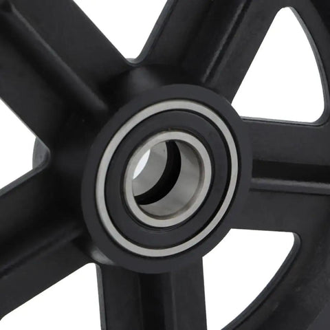 Close-up of Heavy Duty Bad Boy Barn Door Hanging Rollers Featuring Dead Silent Bearings Premium Nylon Sliding Door Pulley Wheel.