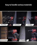 Boss Level 20V Brushless Cordless Drill Driver Delivering Killer 90Nm Torque And No Fuss Three Mode Settings For Every Nitty Gritty Wood Metal Hammer Drill Job in various drilling tasks.