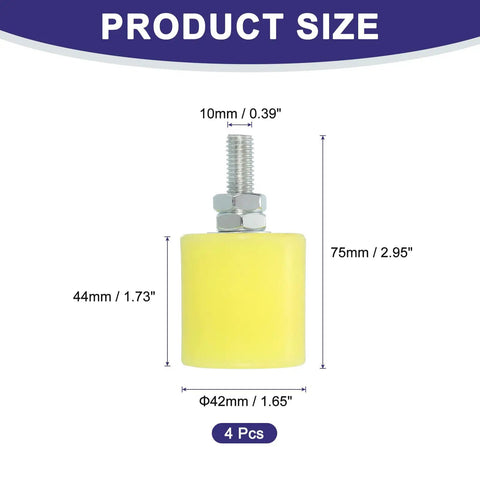 Top Shelf Heavy Duty 4 Pack Nylon Slide Gate Rollers dimensions showing yellow roller size: 75mm height, 42mm diameter.