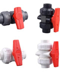 15-Piece Grey Hose Connector Kit With Double Union Ball Valve For Garden Watering And Irrigation, Easy Snap-On Quick Connect Pipe Fittings, Leakproof Seal, Durable Outdoor Grade, Red Valve, Inner Diameter 63mm grey and white PVC valves