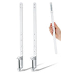 White Adjustable Iron Desk Stand Brackets Set For Home Organization, two mounted and one held by hand, with no-drill feature.