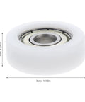 4 Pack Heavy Duty Nylon Sliding Door Track Rollers With Precision Ball Bearings showing a single white roller with metal bearing.