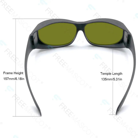 The Trusted Real Deal Broad Spectrum Laser Safety Glasses That Deliver Hella Consistent Eye Protection For Ipl Machines And Commercial Hair Removal Facilities Daily, black frame with green lenses, side view.