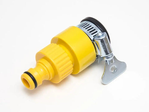 Five Pack Snap Together Hose Hub Quick Fix Tap Splitter For Half Inch Bore Pipes yellow plastic adapter with clamp for garden use