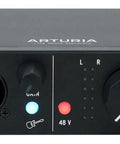 Dope Home Studio Recording Kit Featuring A Two Channel Usb Audio Interface With Midi Support And Five Hundred Vintage Keyboard Presets Paired With A Rugged Xlr Handheld Dj Microphone For Podcasts And Live Streams - front view of black two-channel audio interface with input knobs.