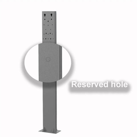 Heavy Duty Built Like A Tank EV Charger Station Box With Weatherproof Rain Shield detailed view of gray ground mount post.
