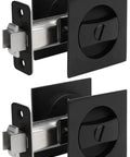 Matte Black Pocket Door Lock Set For Sliding Doors Square Pocket Door Hardware Kit Fits 2-1/8 Round Bore Hole 2 Pack