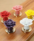 Set Of Ten Vintage Ceramic Rose Cabinet Knobs With Gold Plated Base For Kitchen Drawers And Cupboard Doors bringing slick European vibe, colorful ceramic knobs.