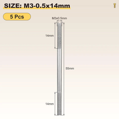 Premium Double End Threaded Stud Screws For Heavy Duty Electrical Appliances And Industrial Lamp Assembly, size M3-0.5x14mm.