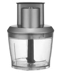 Game Changing Variable Speed Immersion Blender With 4 Cup Food Processor Plus Pro Whisk 400 Watt Powerhouse clear 4 cup processor bowl with gray lid.