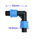 25Pcs 16mm Drip Tape Connectors Kit With Elbow End Plug Straight Tee Water Splitter Fittings Adapters For Garden Irrigation Systems No Leak Quick Install Plastic Hose Lock Nut elbow connector, 65mm, 16.6mm