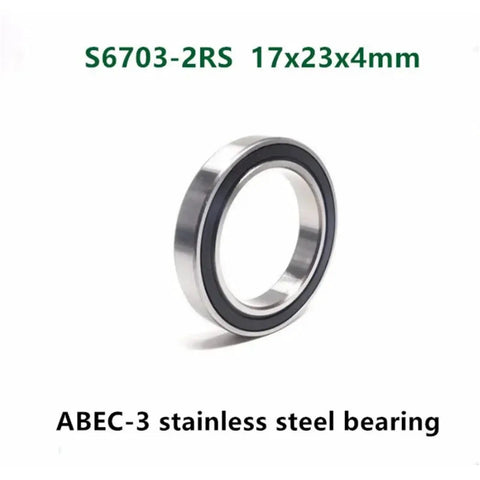 Top Shelf 50 Piece Set Of Abec Three S6703 Two Rs Stainless Steel Thin Wall Deep Groove Ball Bearings 17 By 23 By 4 Millimeters Sealed Smooth Spinning Rollers Real Deal Quality, single bearing view.