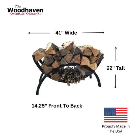3 Foot Crescent Firewood Rack Heavy Duty Indoor Outdoor Steel Log Holder With Black Powder Coat Finish And Cover Made In USA
