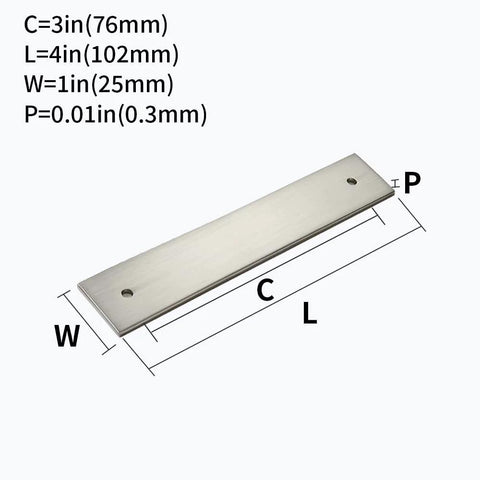 Five Pack 4 Inch Square Cabinet Pull Backplates, 3 Inch Center To Center (76mm) Mounting, Brushed Satin Nickel Finish dimensions