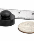 Heavy Duty Rubber Vibration Knockout Feet For Rattling Commercial Vacuum Pumps With Tight Squeeze Push Fit Half Inch Stem and Silent Running Performance Solid 12 Piece Replacement Set next to a quarter and ruler.
