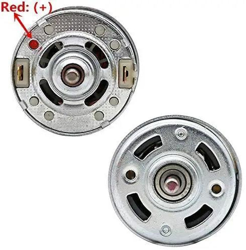 775 Dc Motor 24 Volt 20000 Rpm Ball Bearing Powerhouse Pure Copper Core Metal Gears showing wiring terminals and shaft end.