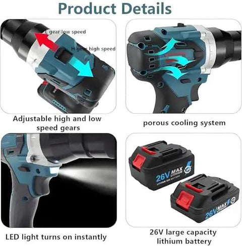 Cordless Automatic Rivet Gun Kit Featuring Portable Pop Riveter With M3 To M12 Threads And 5200Mah Rechargeable Battery For No Sweat Rivet Nut Assembly Plus Two Spare Cells Included with adjustable speed gears.