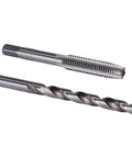 Pro Grade Metric Plug Tap and H Drill Set in High Carbon Steel 8.0mm by 1.25 Pitch, precision cut threads, angled view