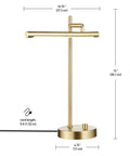 West 15 Inch LED Integrated Desk Lamp In Matte Brass with 200 Lumens Dimmer Rotary Switch and Pivoting Head side view