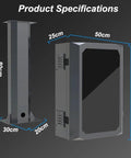 Product specifications for Built Like A Tank EV Charger Pedestal Featuring Drip Proof Galvanized Steel Housing.