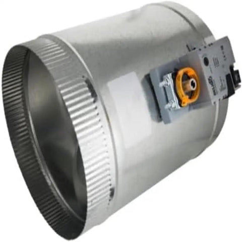 Replacement 12 Inch Round Two Position Zone Damper Actuator Three Wire HVAC Control Module attached to metal duct