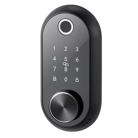Premium Matte Black Smart Biometric Door Lock With Touchscreen Keyless Entry Featuring Boss Level Fingerprint Security And No Sweat Operation For Your Home Or Apartment, showing keypad and fingerprint scanner.