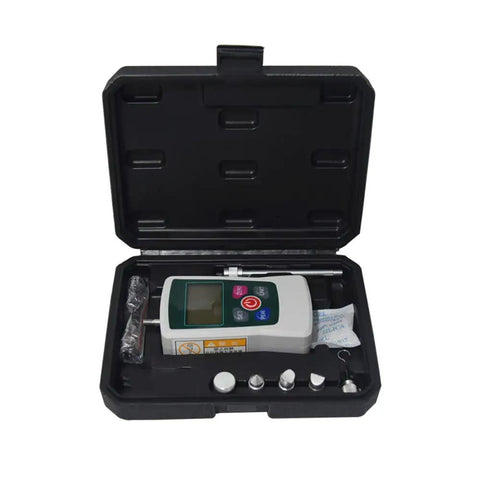 Heavy Duty Digital Force Gauge And Push Pull Dynamometer Featuring Auto Backlight And Peak Hold Mode For Zero Sweat Lab Or Workshop Testing Up To 300 Newtons in a protective case.