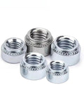 M12 X 1 Self Clinching Nuts 10 Pack Round Head Rivet Bolts Carbon Steel Galvanized Metal Sheet Fasteners displayed in various sizes.