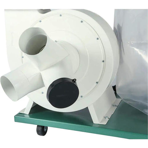 Close-up of 2 HP Canister Dust Collector With Aluminum Impeller From Polar Bear Series showing intake ports and motor details for woodworking shops