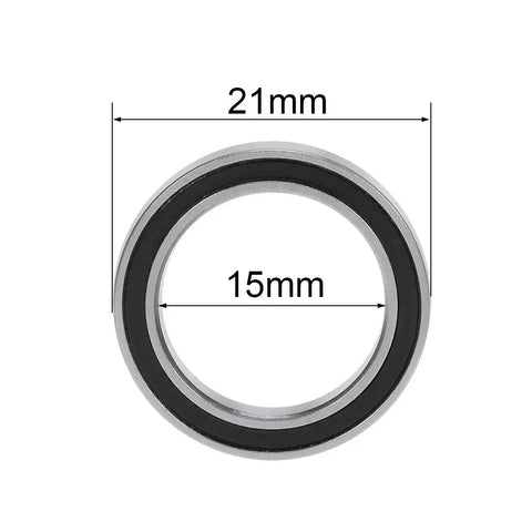 Top Shelf Heavy Duty 6702 2RS Deep Groove Ball Bearings 15Mm By 21Mm By 4Mm view showing dimensions and double sealed design.