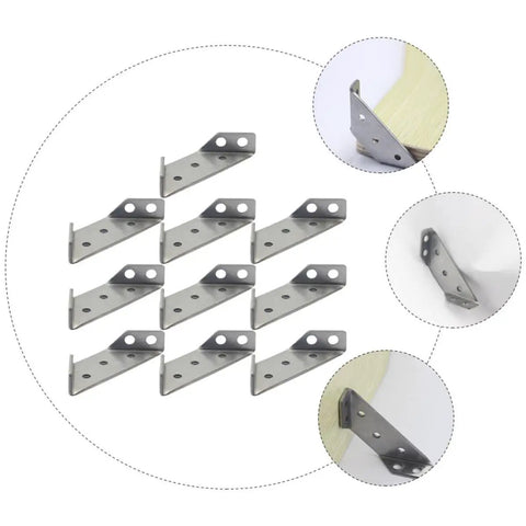 Heavy Duty Trapezoid Angle Brackets Ten Stainless Steel Corner Braces With Flush Mount For Reinforcing Furniture Joints And Shelf Support