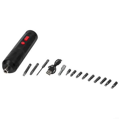 No Sweat Handheld Electric Drill With Ergonomic Cordless Handle for Quick Smartphone Repairs and Home Appliance Assembly, USB charger, and multiple bits.