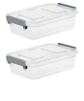 2 Pack Stack Em High Modular Storage Totes With Gray Write-On Lids, BPA Free Clear Plastic Bins, 11x7x3 inches
