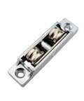 Heavy Duty Stainless Steel Sliding Door Rollers 8 Pack Double Wheel Track Pulleys Replacement Hardware for Patio Doors and Furniture Smooth Glide Upper and Lower Runner Silver close-up of a double wheel pulley.