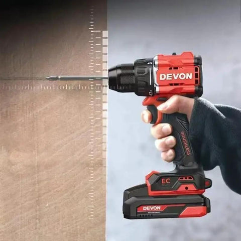 Pro Grade 20V Brushless Cordless Drill Driver Kit Featuring Badass 55Nm Torque Output And Rugged 10mm Chuck in hand drilling into wood
