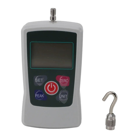 Heavy Duty Digital Force Gauge And Push Pull Meter, portable handheld dynamometer with display and hook for tension tests.