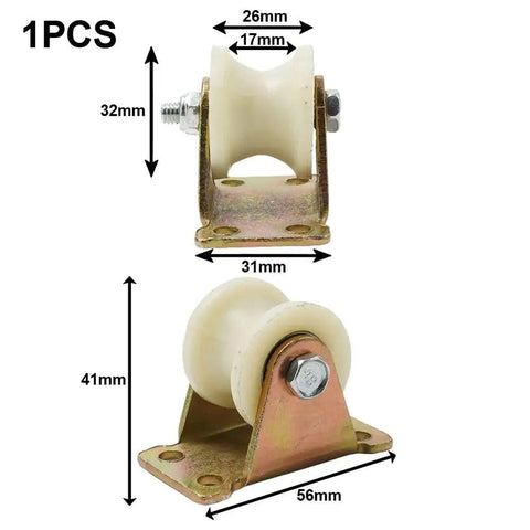 Heavy Duty Nylon Bearing Pulley V Track Wheel 30mm with metal stand, showing dimensions of 26mm, 32mm, and 41mm.