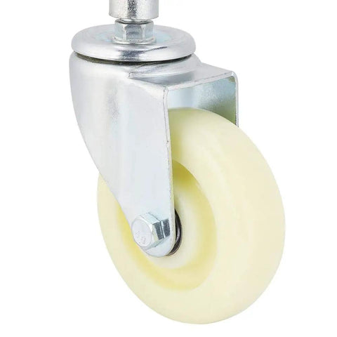 Heavy Duty Gate Caster Wheels Featuring Spring Loaded Brakes Supports Four Hundred Forty Lbs Smooth Garage Door Rollin No Sweat Universal Mounting Kit Fits Barn Farm Gates And Industrial Workhorse Castors close-up of nylon wheel with metallic bracket