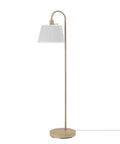 52 Inch Floor Lamp With Faux Wood Finish And White Pattern Shade Japandi Style Adjustable Arm On Off Rotary Switch Socket For Easy Operation Ideal Modern Living Room Light
